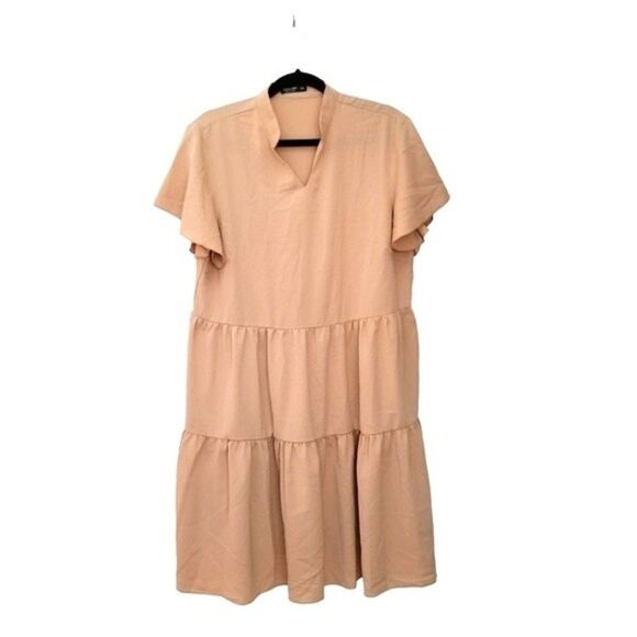SHEIN Curve Split Neck Tiered Ruffle Sleeve Dress Tan Size 0XL   4 0128 - Picture 4 of 4